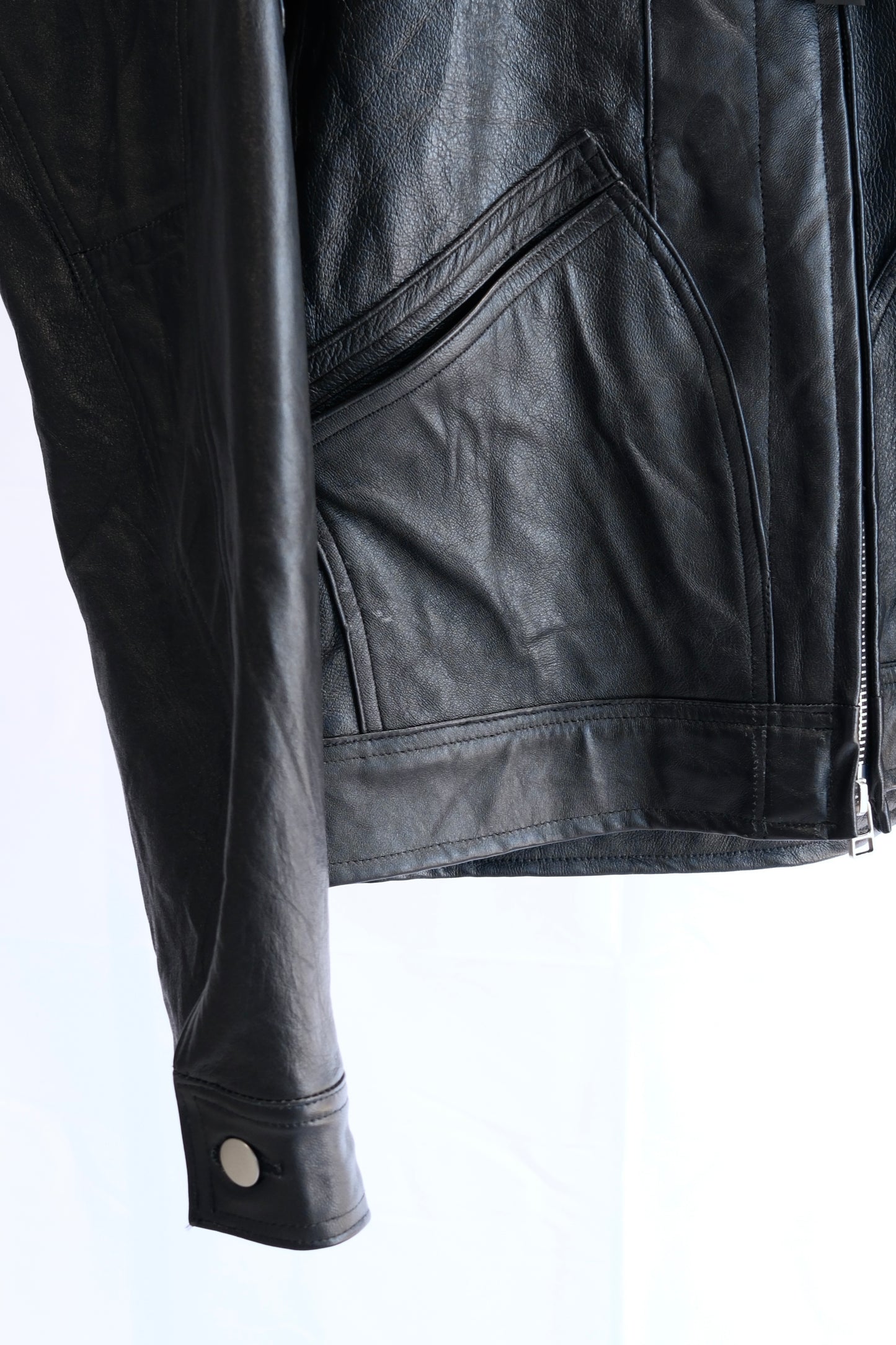 OLDPARK : ZIP UP WORK JACKET -LEATHER- (BLACK、Mサイズ)