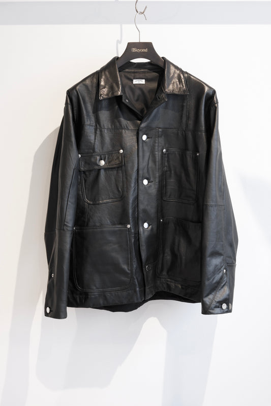 OLDPARK : LEATHER CHORE COAT (BLACK、Lサイズ)
