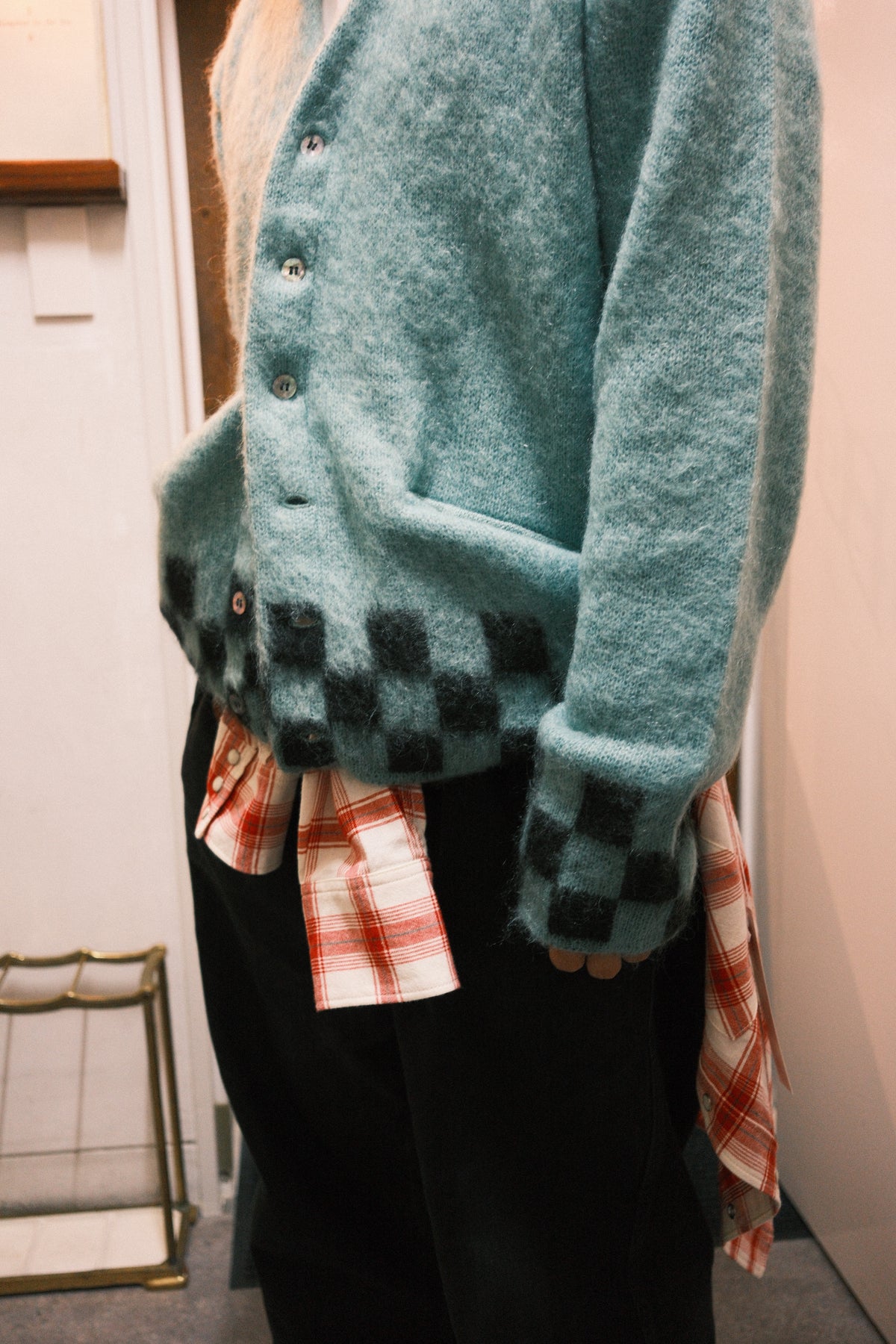 TODAY edition : CHECKER MOHAIR CARDIGAN / BLUE