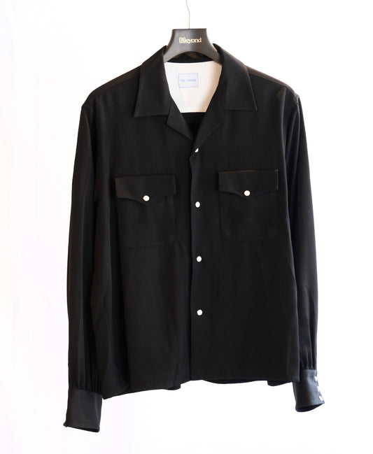 The Letters : OPEN COLLAR SHIRT -RAYON GABARDINE- / BLACK