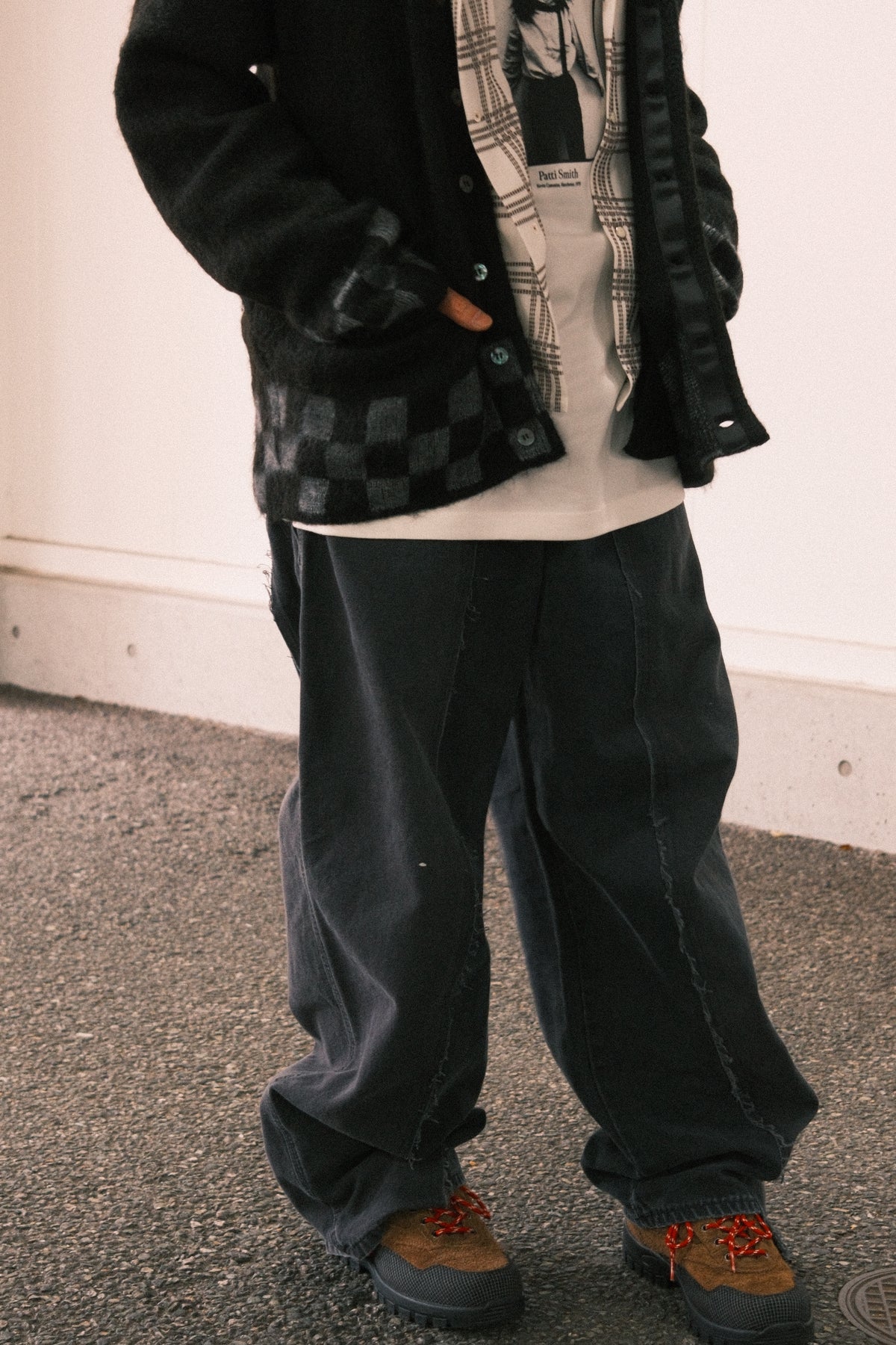 TODAY edition : CHECKER MOHAIR CARDIGAN / BLACK
