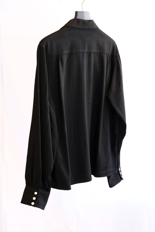 The Letters : OPEN COLLAR SHIRT -RAYON GABARDINE- / BLACK