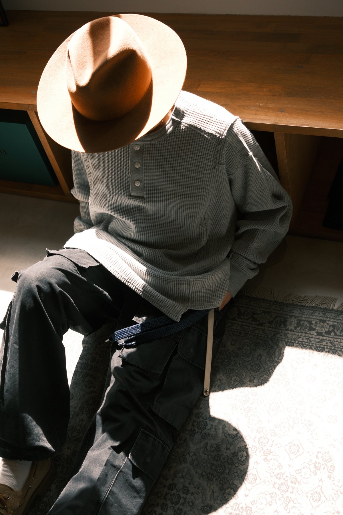 OLDPARK : WAFFLE HENLEY L/S (x Healthknit) / GRAY