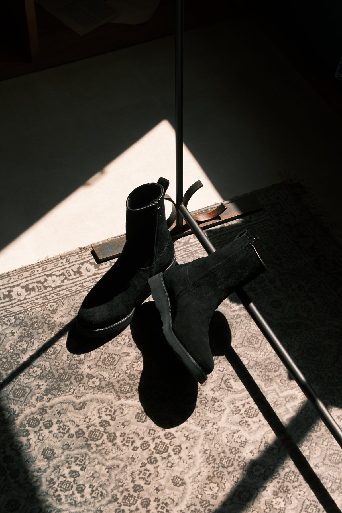 MINEDENIM : Suede Leather Side Zipper Boots / BLACK