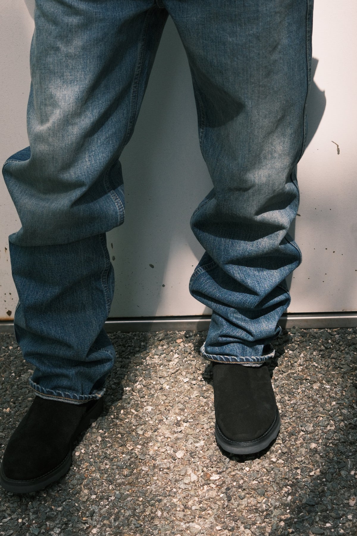 MINEDENIM : Suede Leather Side Zipper Boots / BLACK