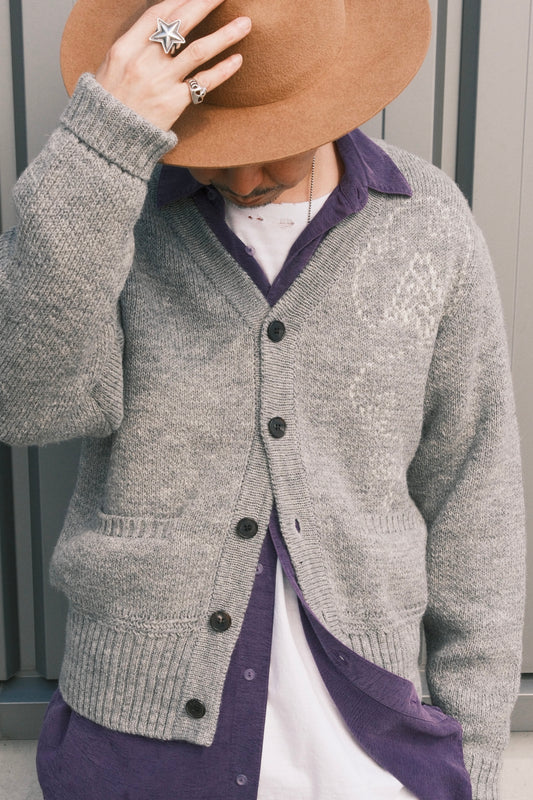 The Letters : 5G COW BOY CARDIGAN -SHETLAND WOOL LINEN-