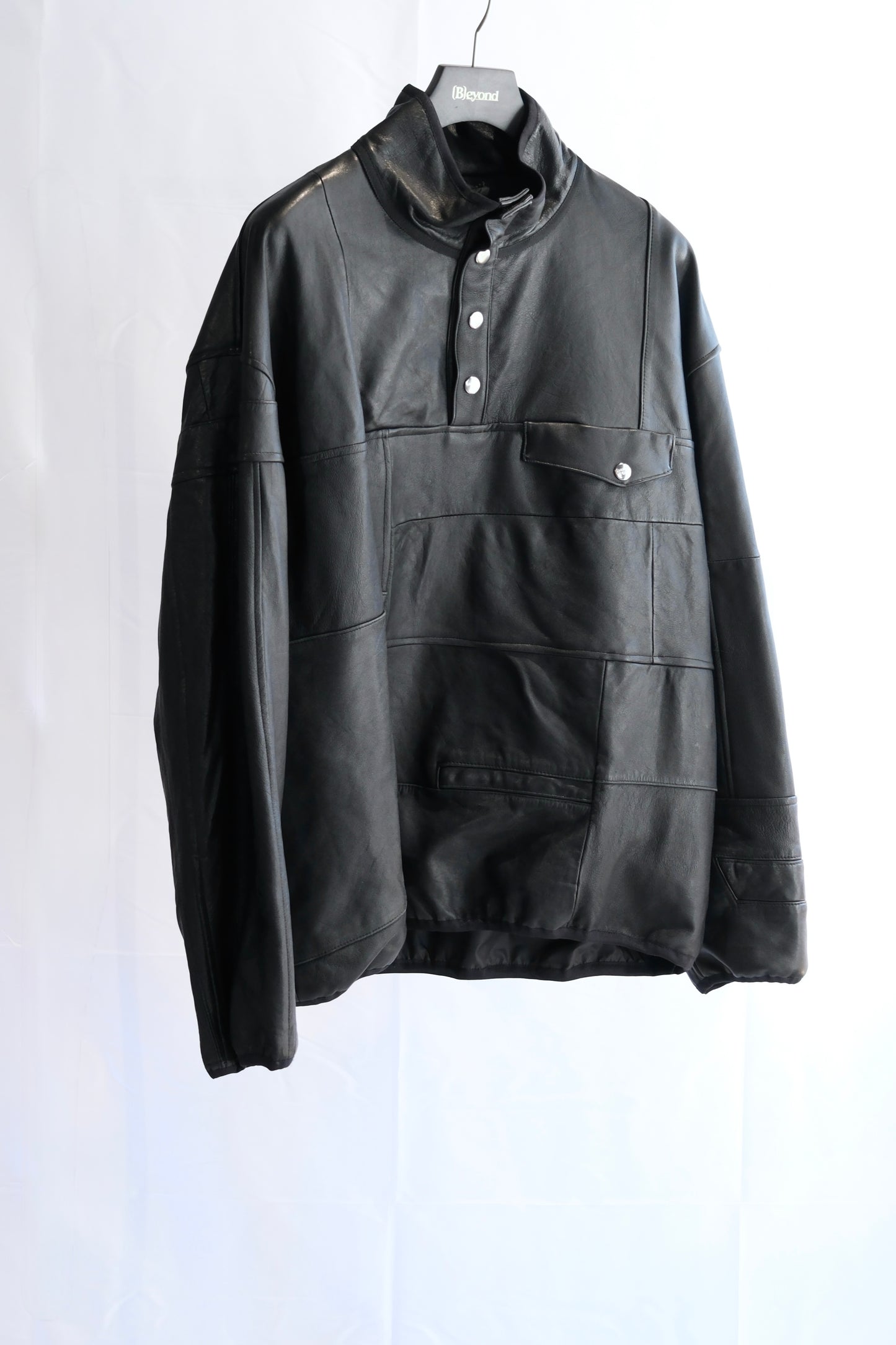 OLDPARK : SNAP PULLOVER JACKET -LEATHER-  (BLACK、Mサイズ)