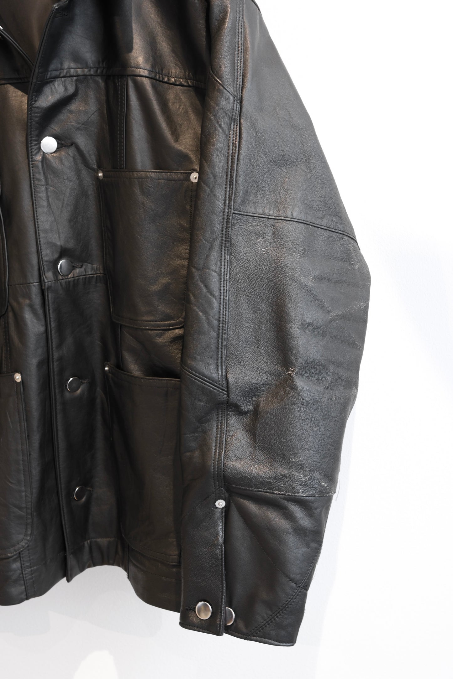 OLDPARK : LEATHER CHORE COAT (BLACK、Mサイズ)