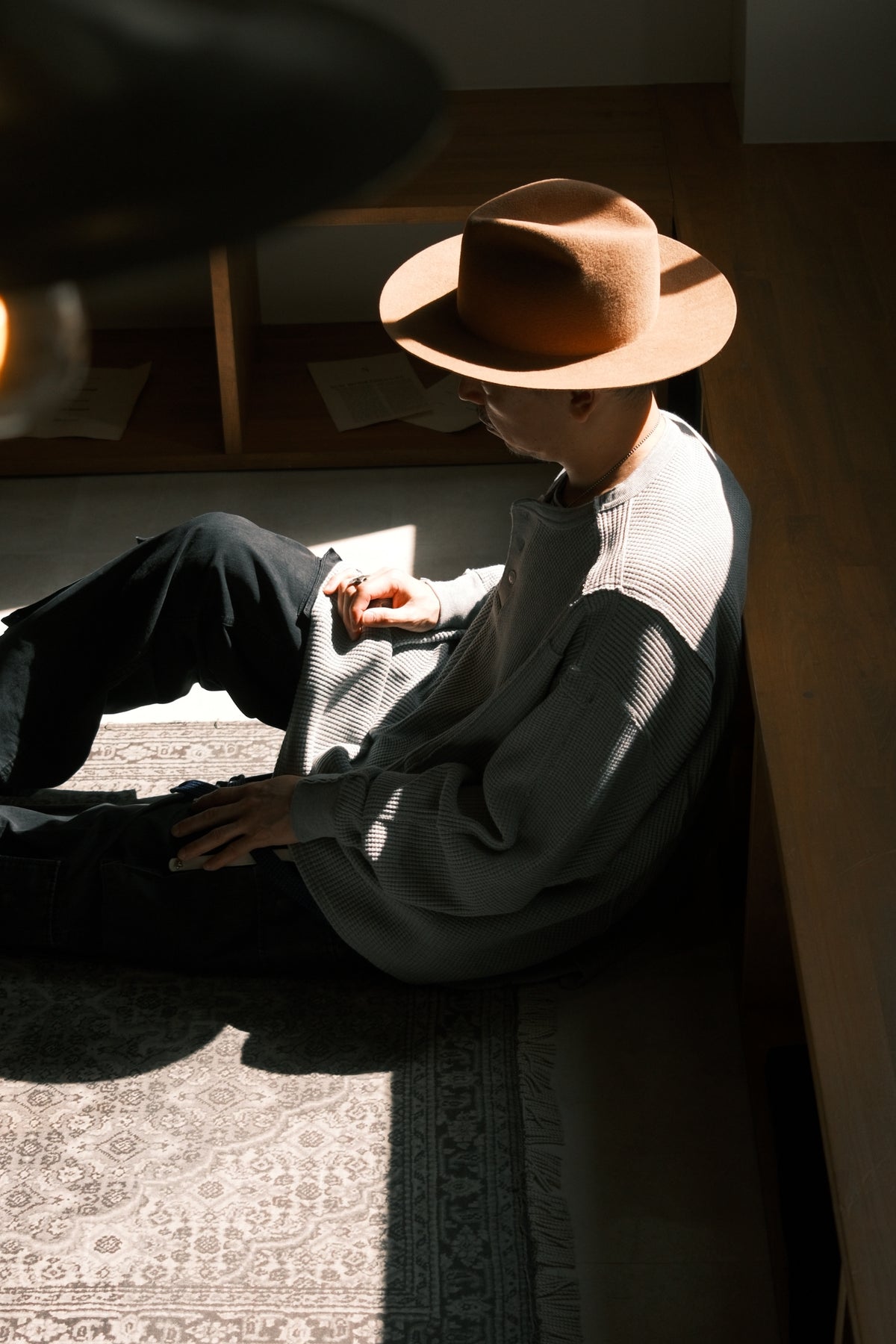 OLDPARK : WAFFLE HENLEY L/S (x Healthknit) / GRAY