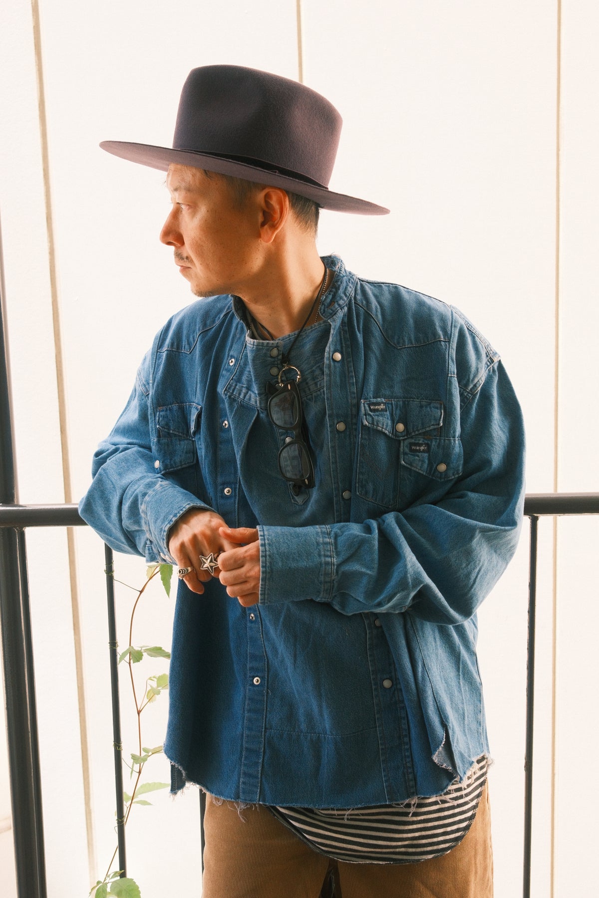 OLDPARK : SLEEVE FRONT SHIRT (DENIM / Fサイズ-1)
