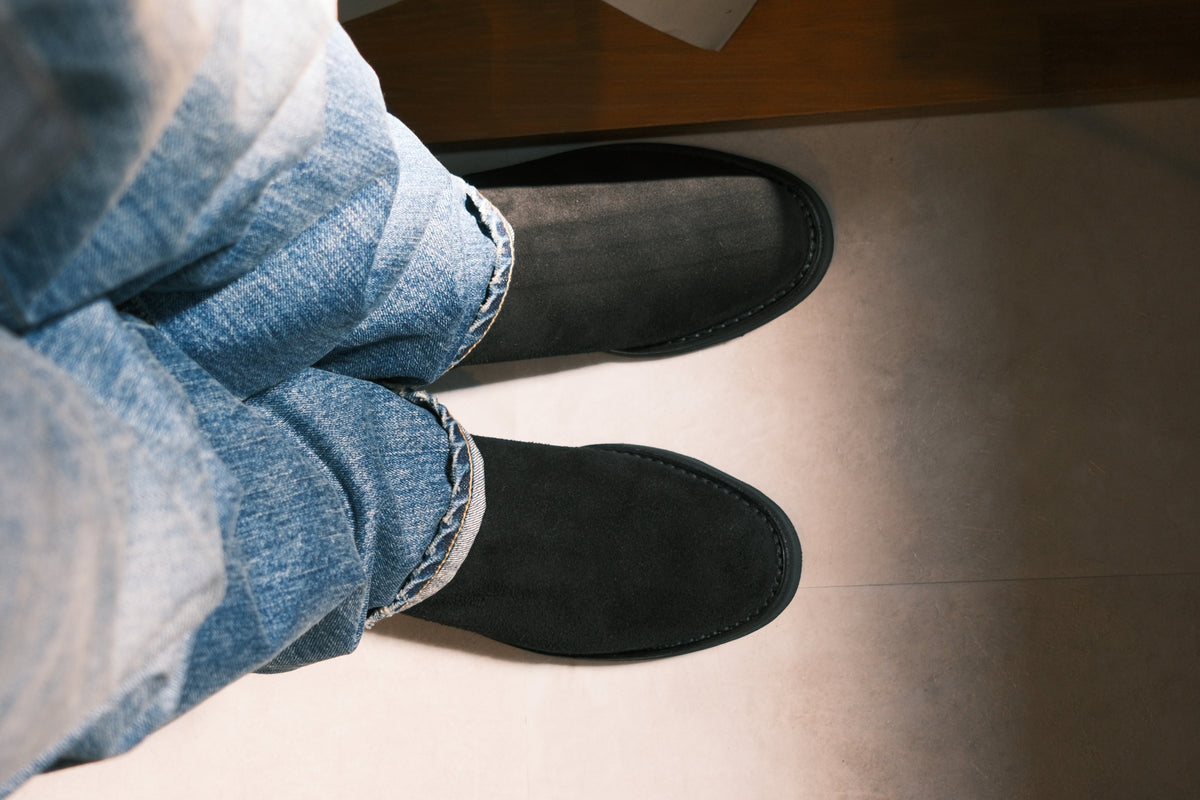MINEDENIM : Suede Leather Side Zipper Boots / BLACK