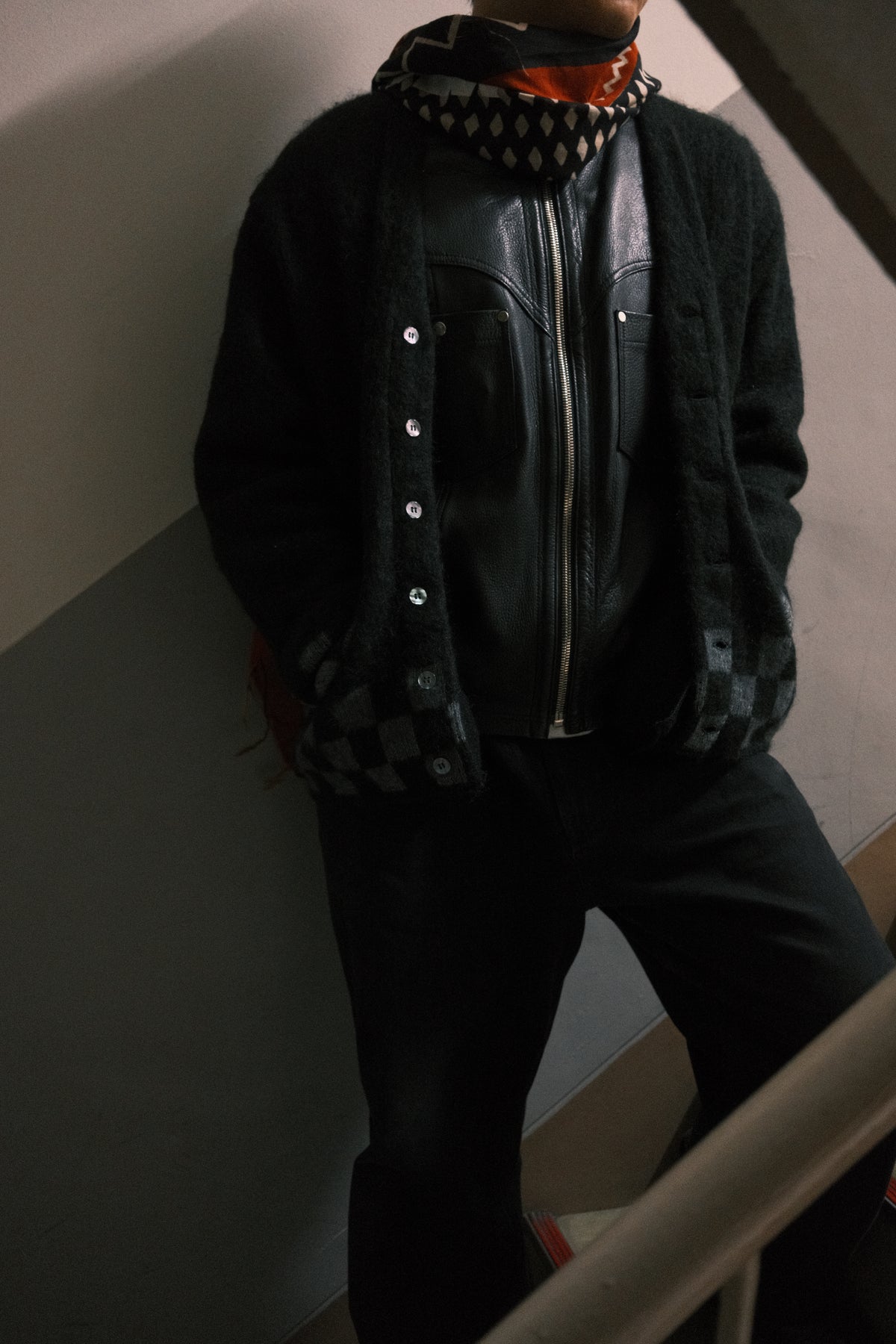 TODAY edition : CHECKER MOHAIR CARDIGAN / BLACK