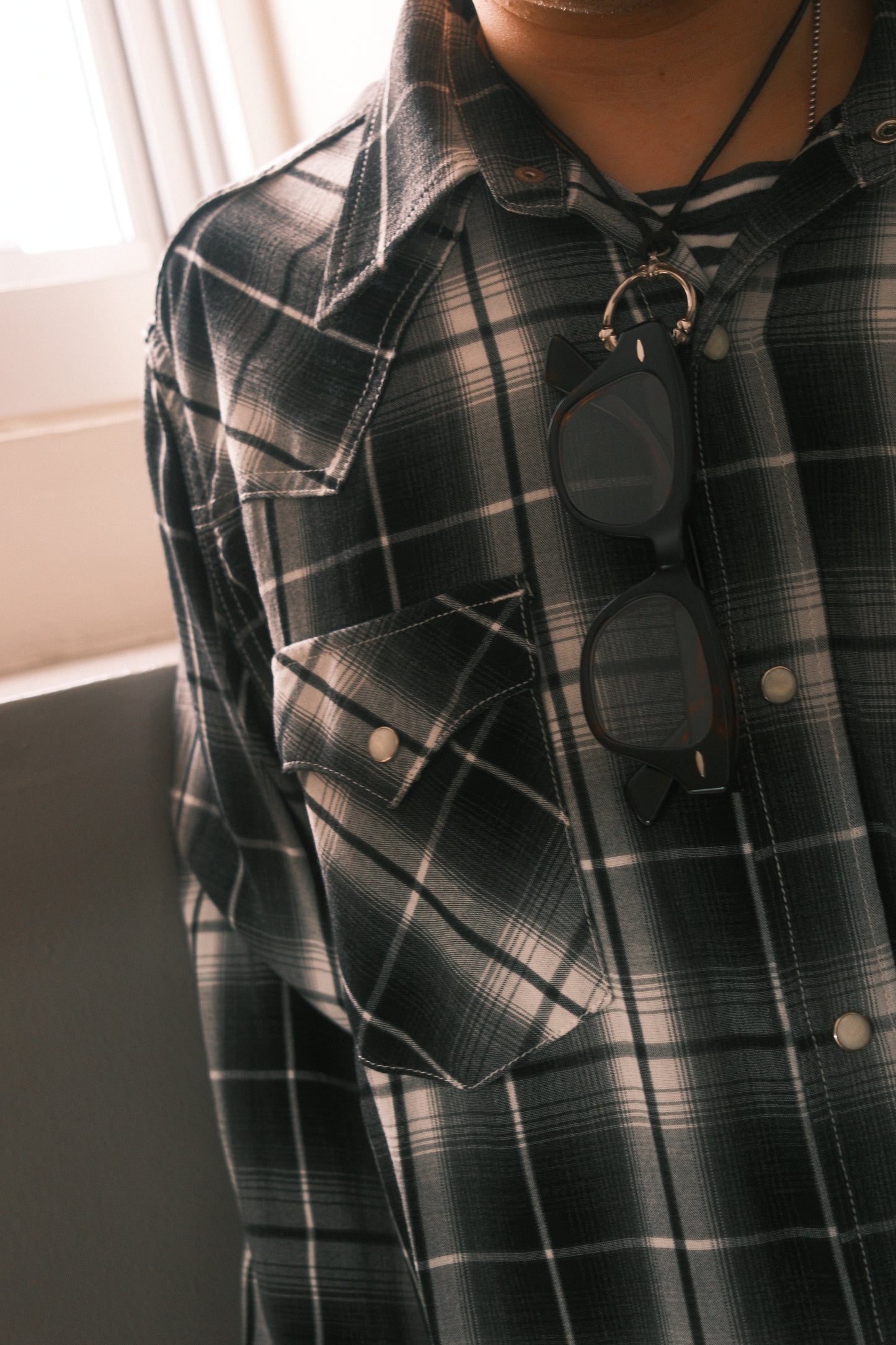The Letters : WESTERN SHIRT -OMBRE CHECK RAYON-