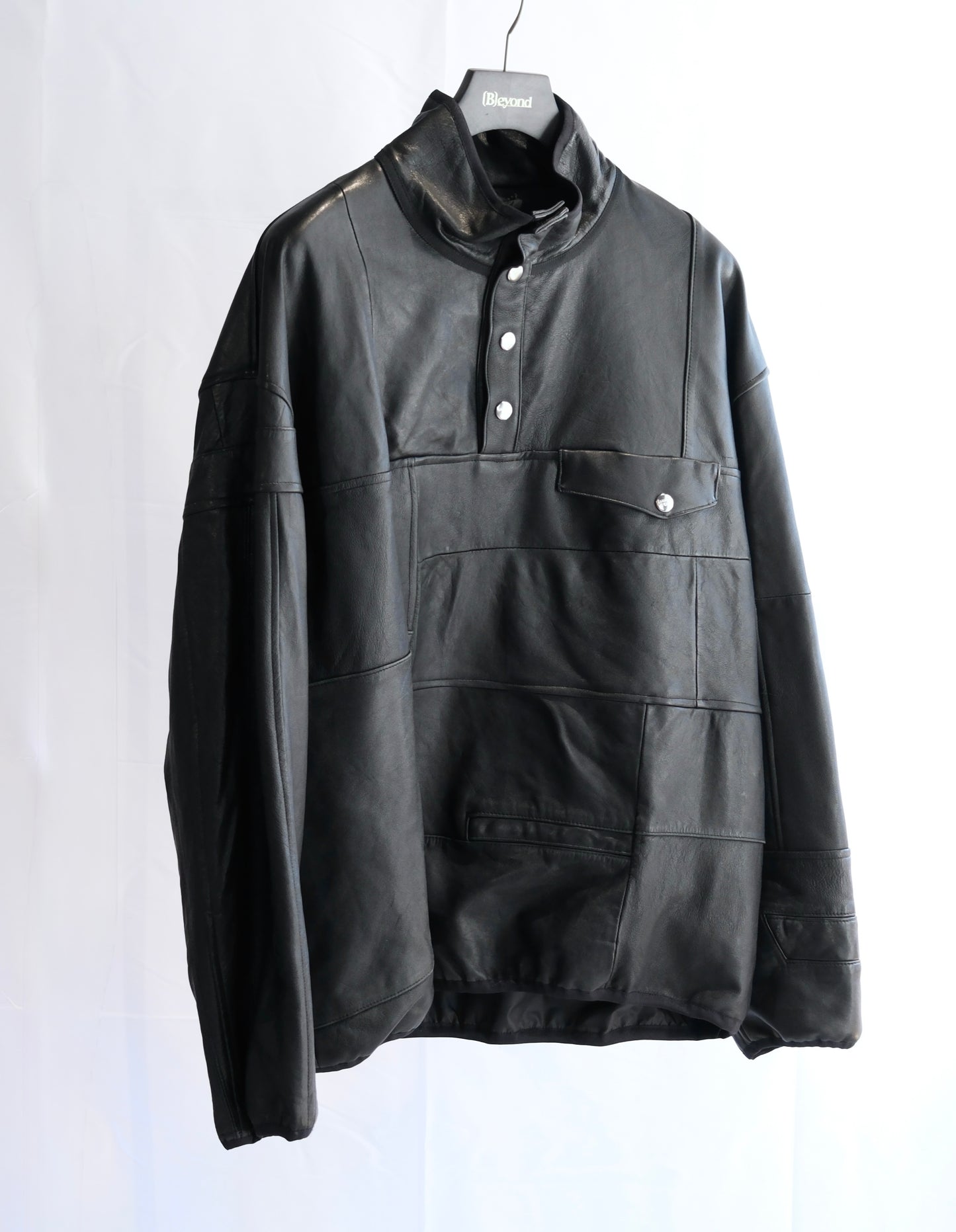 OLDPARK : SNAP PULLOVER JACKET -LEATHER-  (BLACK、Mサイズ)