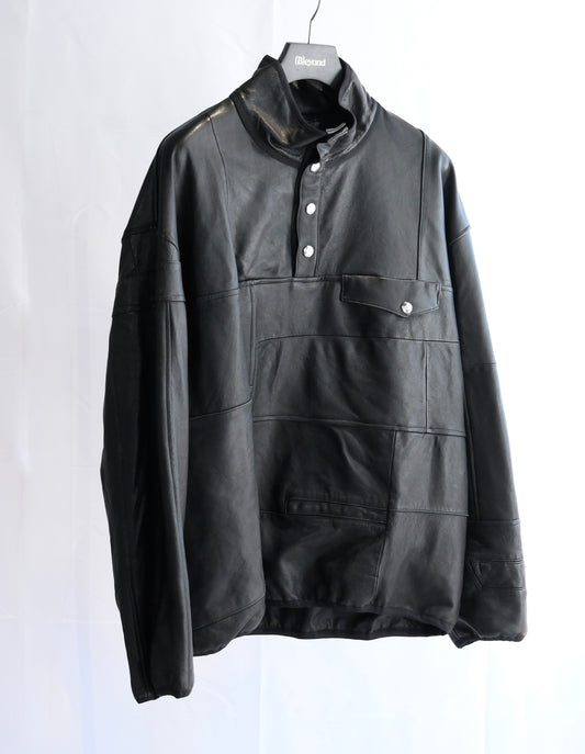 OLDPARK : SNAP PULLOVER JACKET -LEATHER-  (BLACK、Mサイズ)