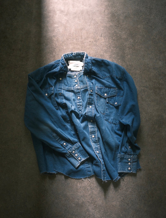 OLDPARK : SLEEVE FRONT SHIRT (DENIM / Fサイズ-2)