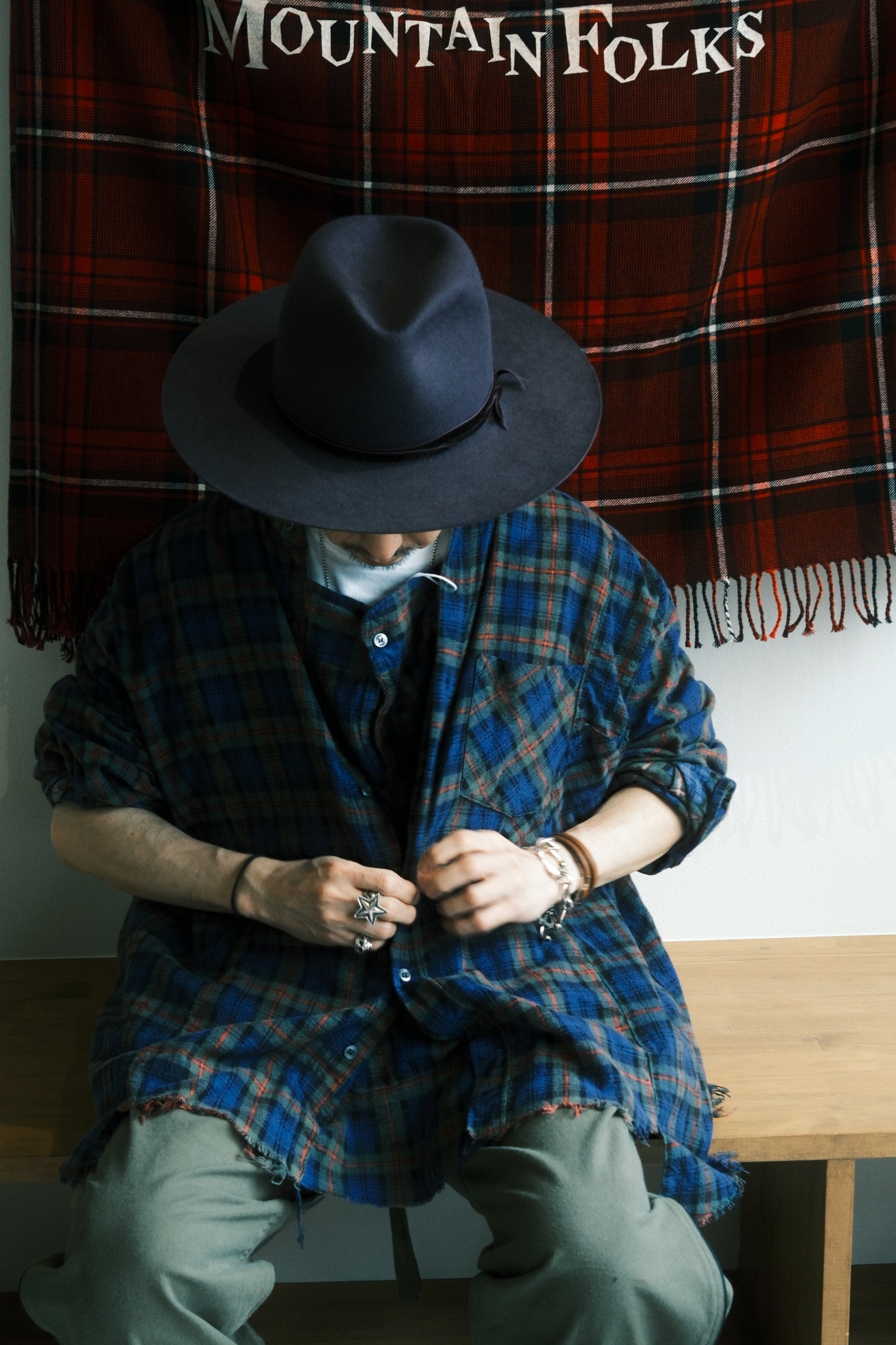 OLDPARK : SLEEVE FRONT SHIRT -2 (FLANNEL、Fサイズ)