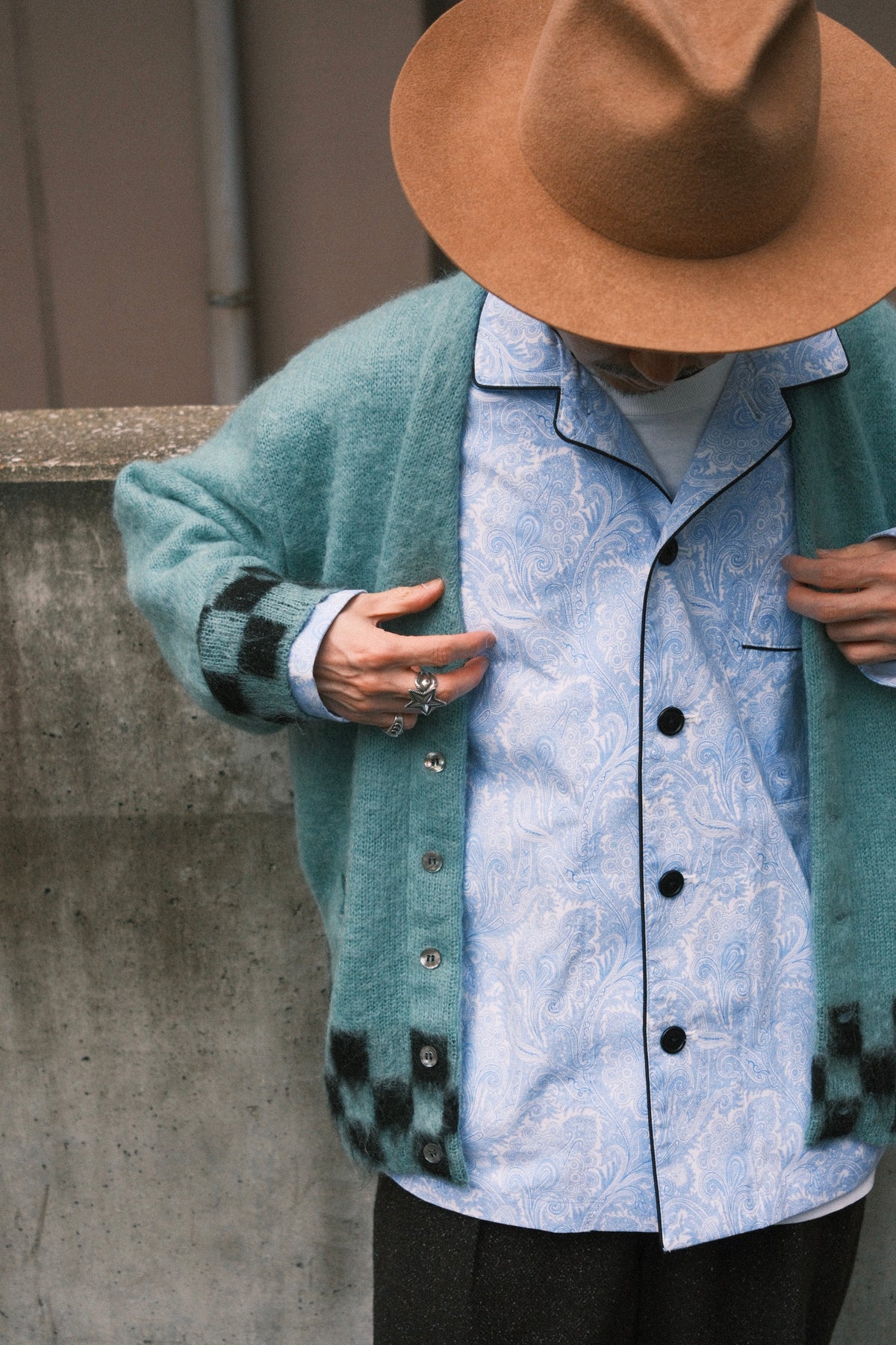 TODAY edition : CHECKER MOHAIR CARDIGAN / BLUE