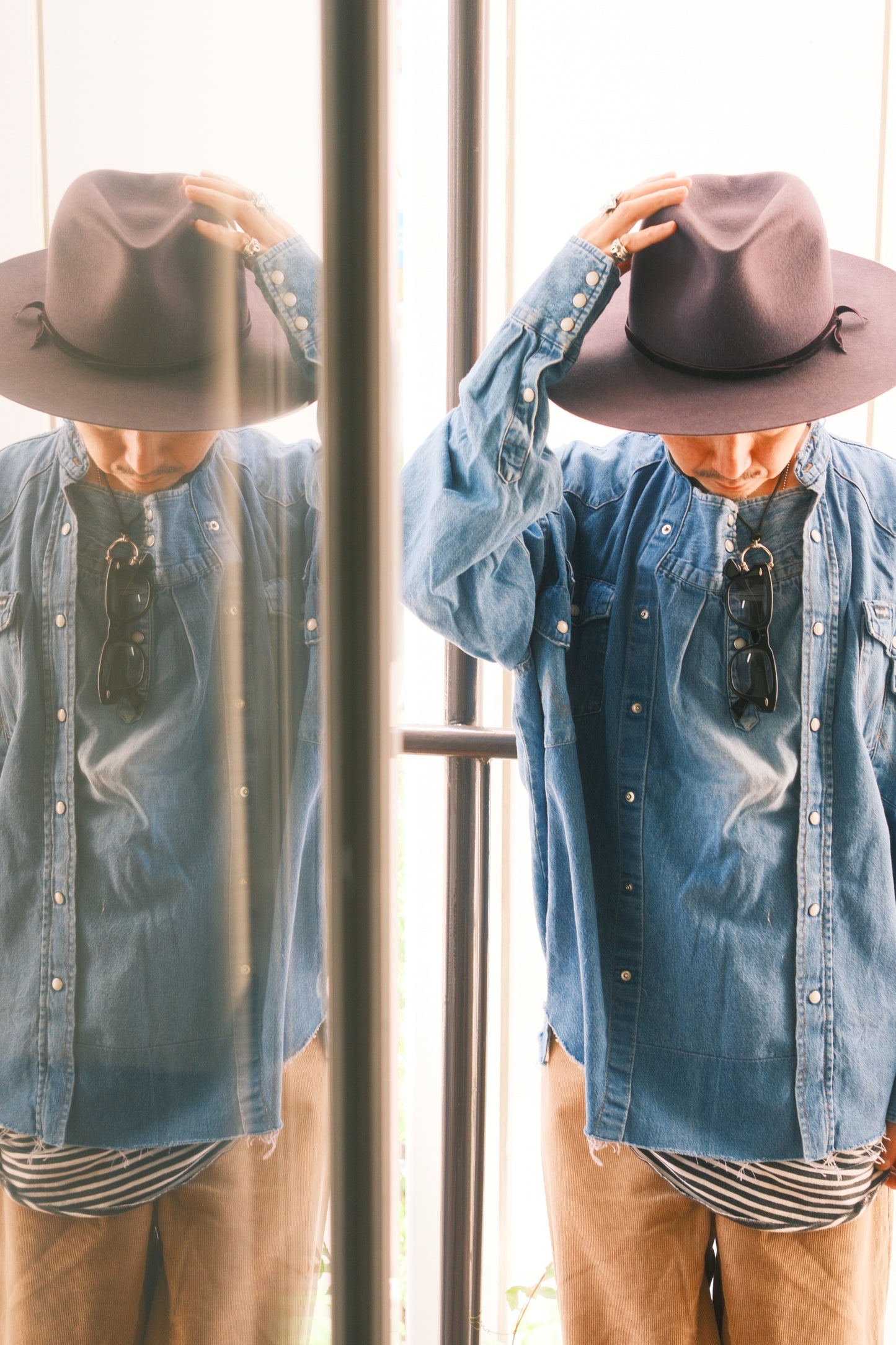OLDPARK : SLEEVE FRONT SHIRT (DENIM / Fサイズ-1)