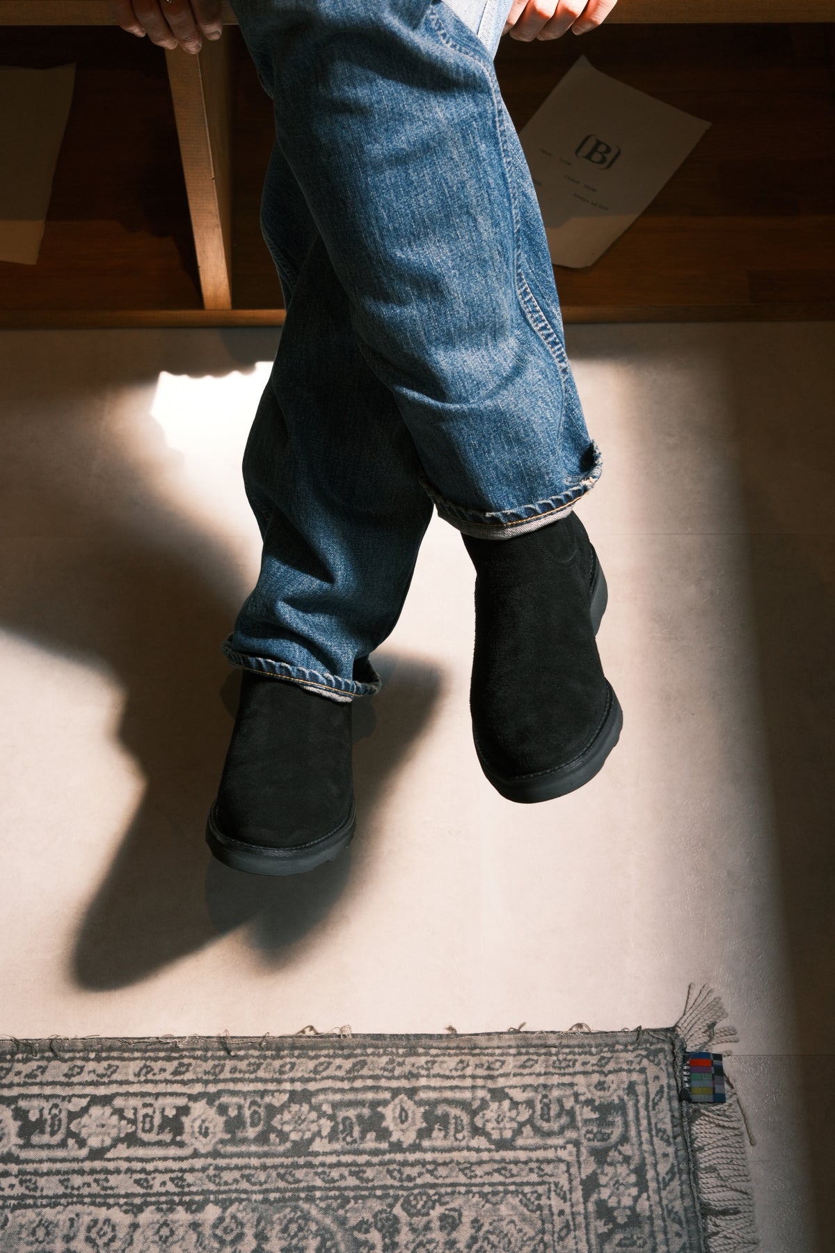 MINEDENIM : Suede Leather Side Zipper Boots / BLACK