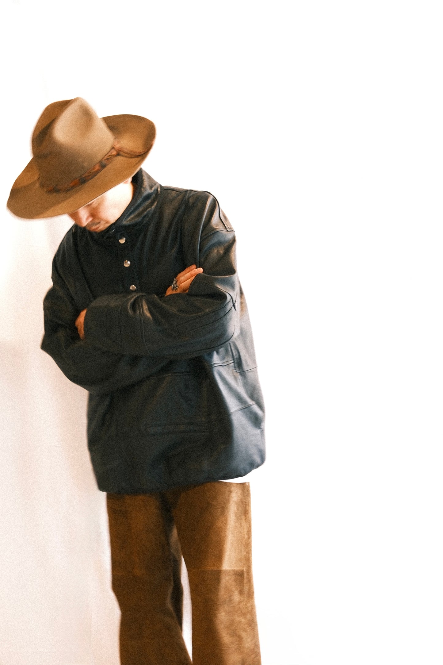 OLDPARK : SNAP PULLOVER JACKET -LEATHER-  (BLACK、Mサイズ)