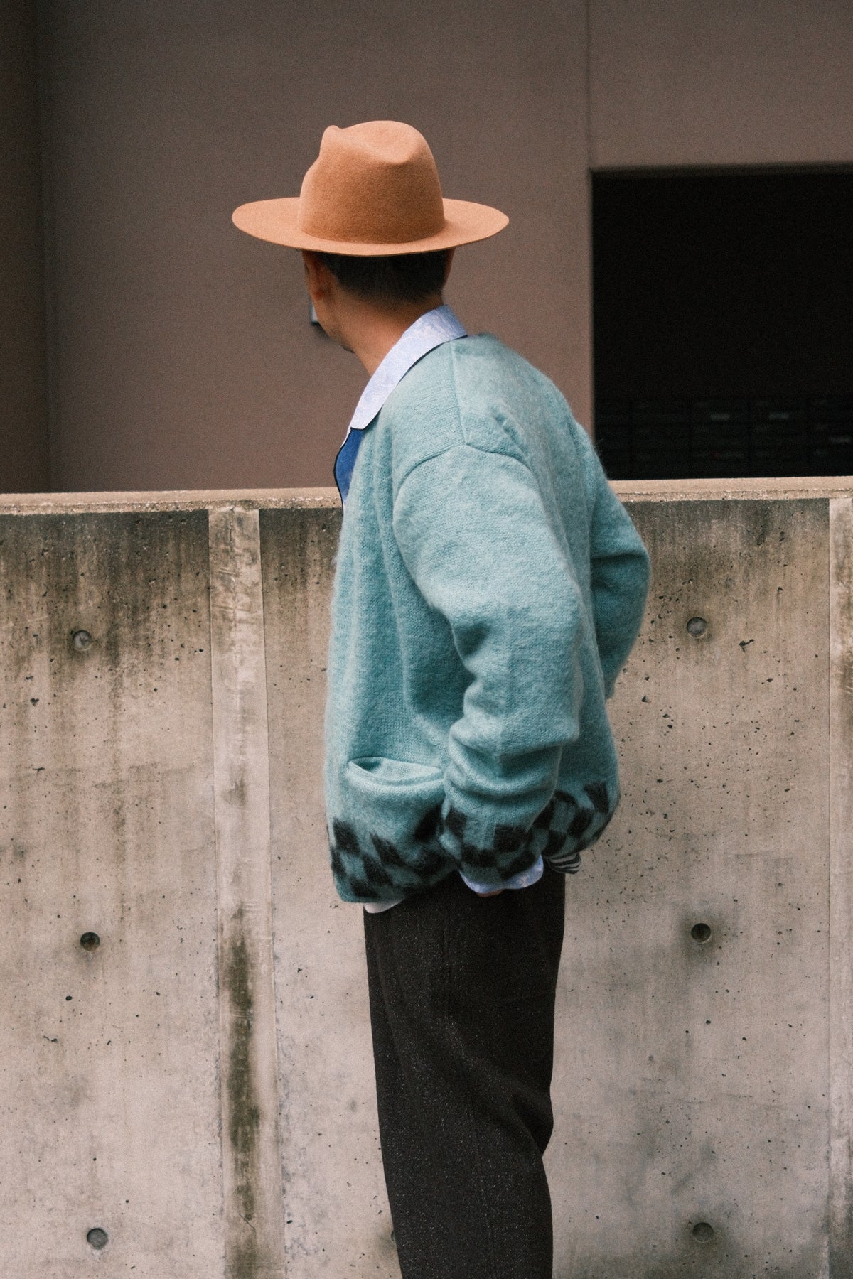 TODAY edition : CHECKER MOHAIR CARDIGAN / BLUE