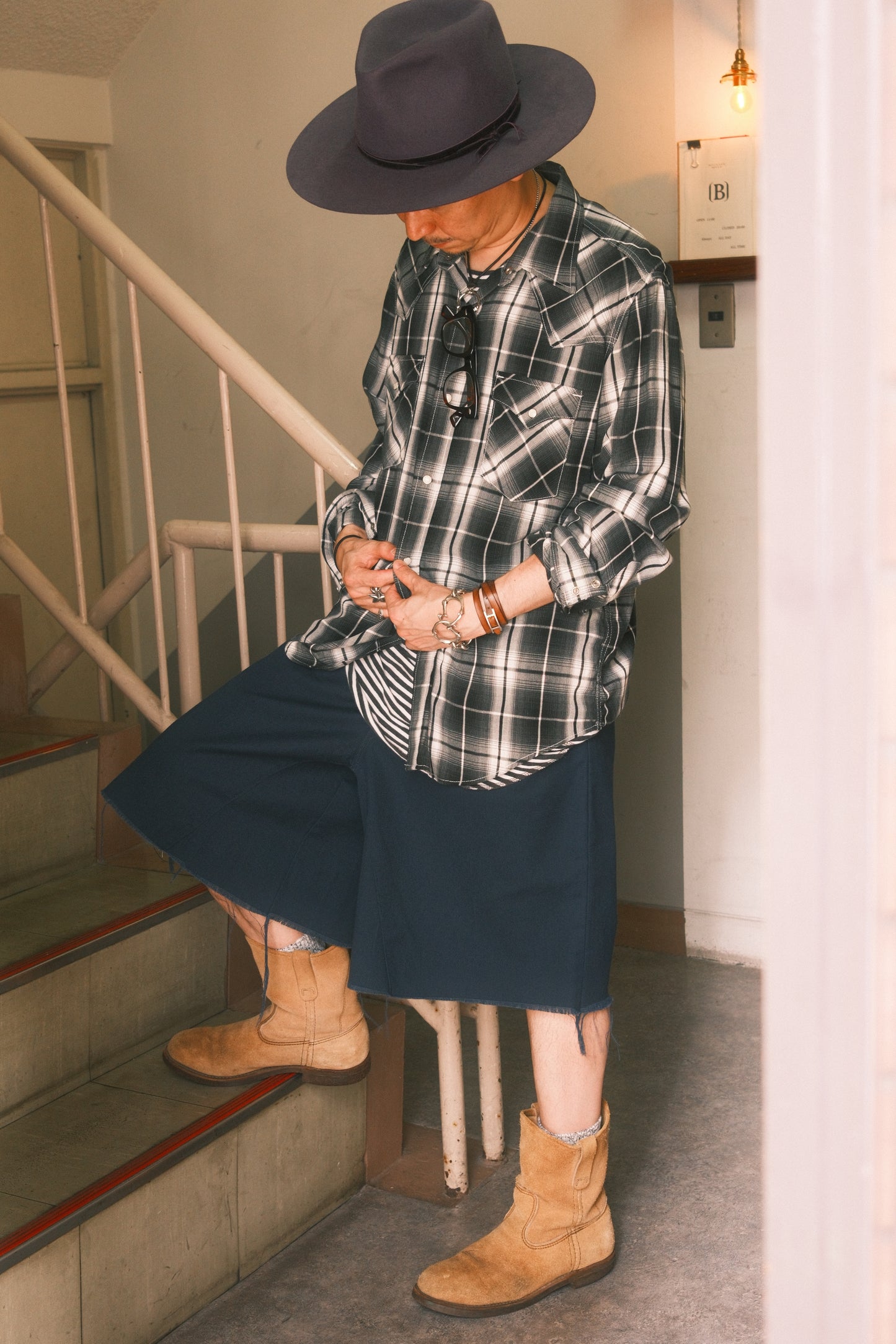The Letters : WESTERN SHIRT -OMBRE CHECK RAYON-