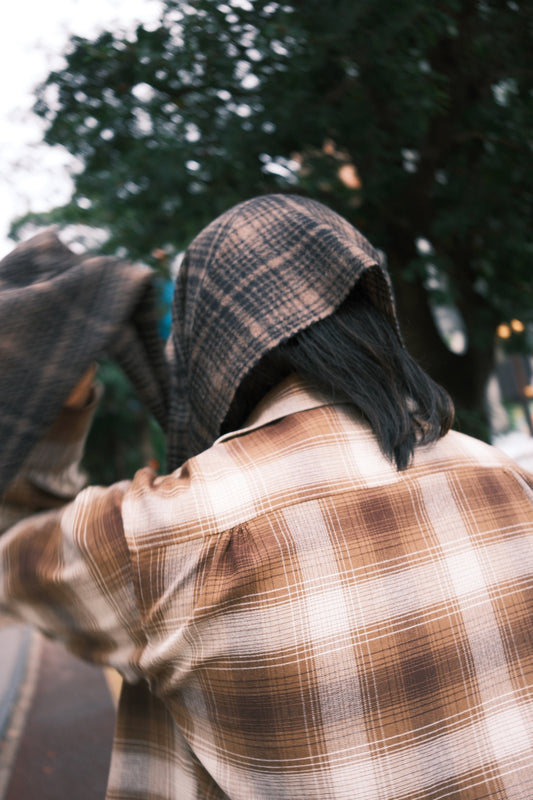 The Letters : OPEN COLLAR SHIRT -CHECK OPEN END YARN COTTON- / BROWN