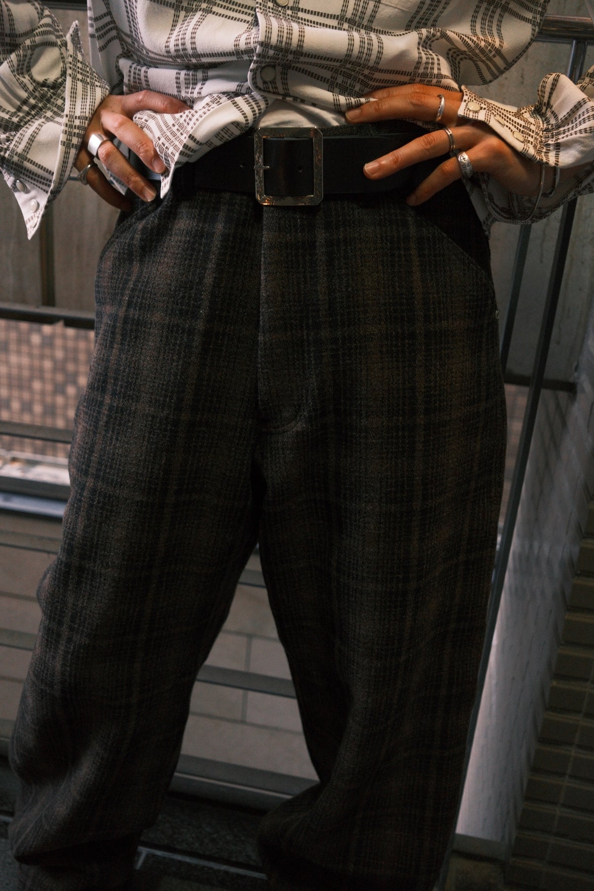 The Letters : WORKERS PANTS -CORKSCREW YARN CHECK WOOL-