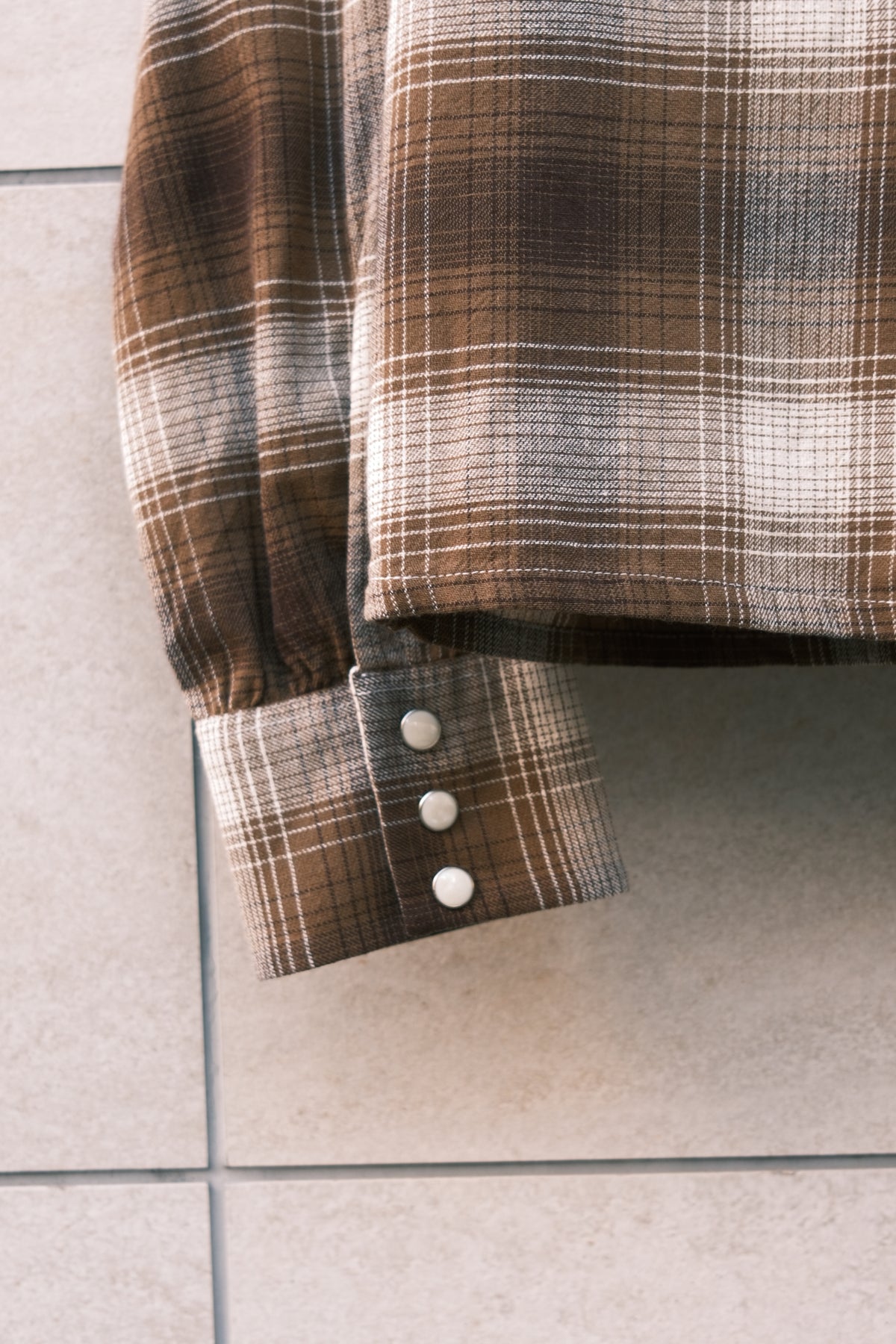 The Letters : OPEN COLLAR SHIRT -CHECK OPEN END YARN COTTON- / BROWN