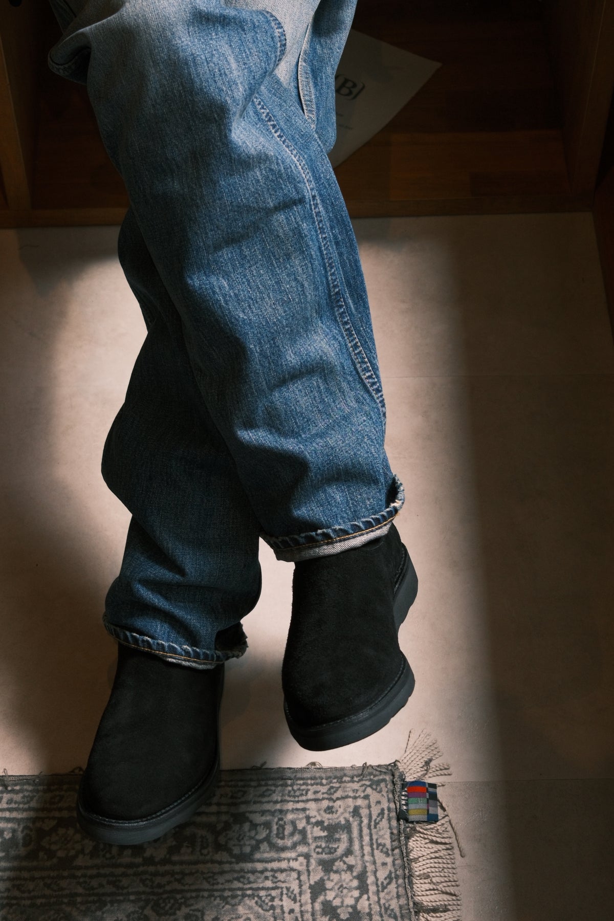 MINEDENIM : Suede Leather Side Zipper Boots / BLACK