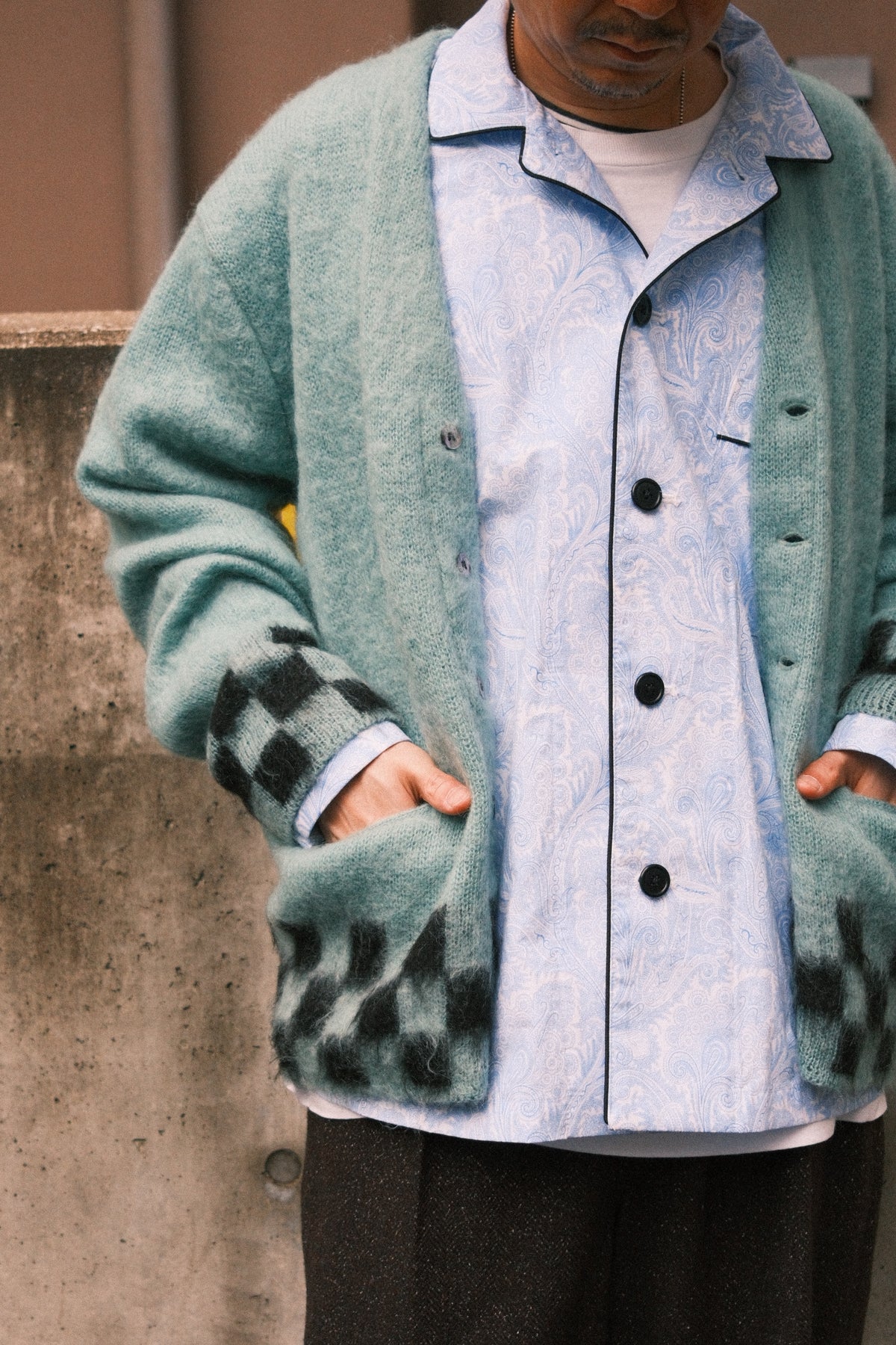 TODAY edition : CHECKER MOHAIR CARDIGAN / BLUE