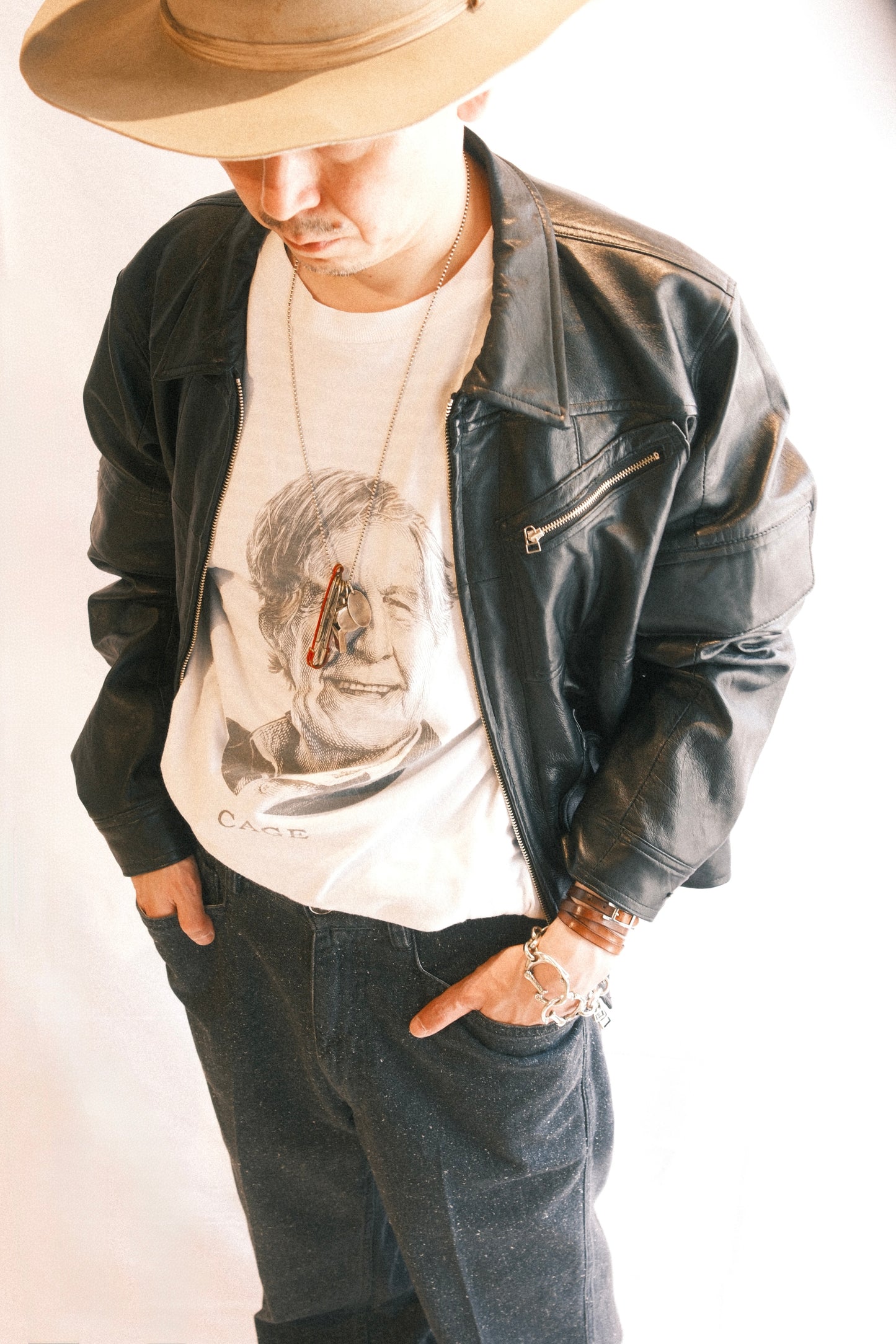 OLDPARK : ZIP UP WORK JACKET -LEATHER- (BLACK、Mサイズ)