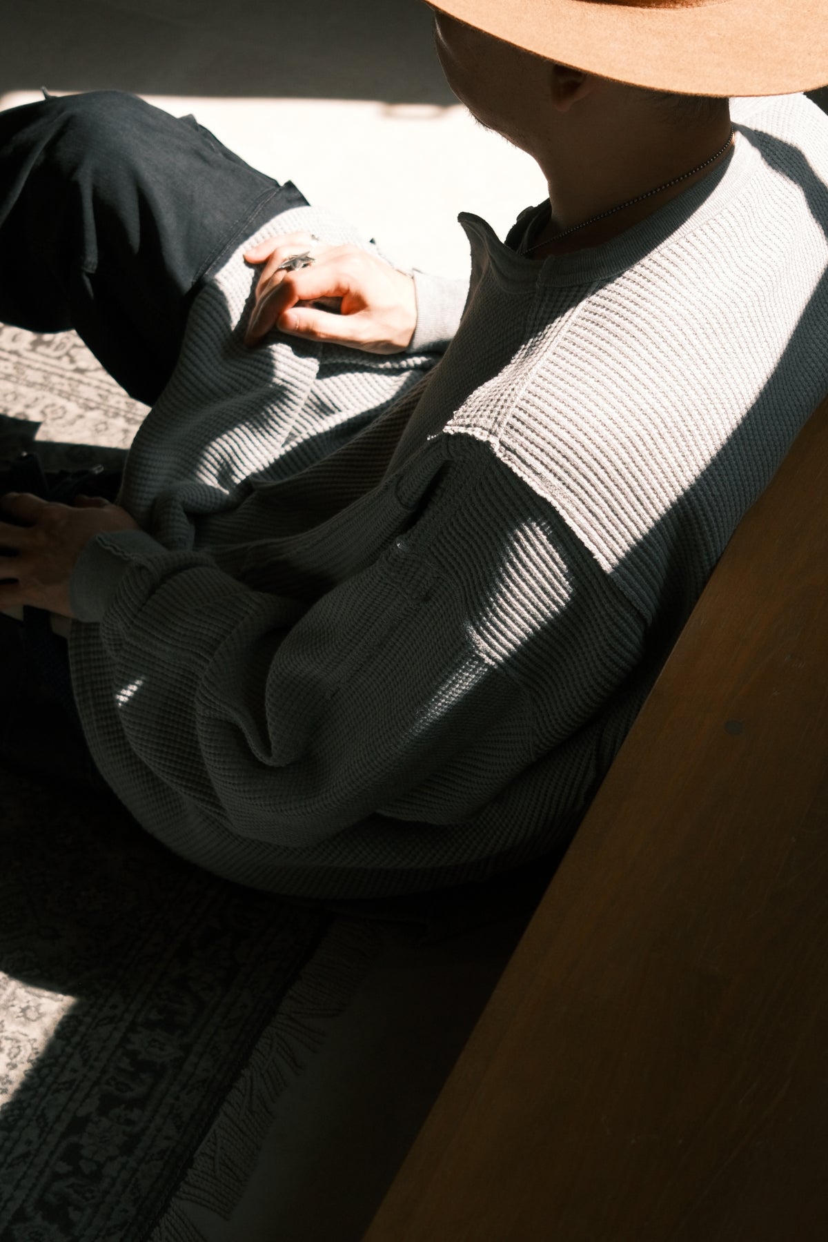 OLDPARK : WAFFLE HENLEY L/S (x Healthknit) / GRAY