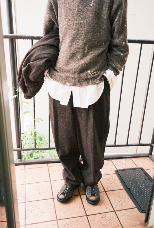 JOHN MASON SMITH / JANE SMITH : GARMENT WASHED SILKNEP TWEED TWO TUCK PANTS