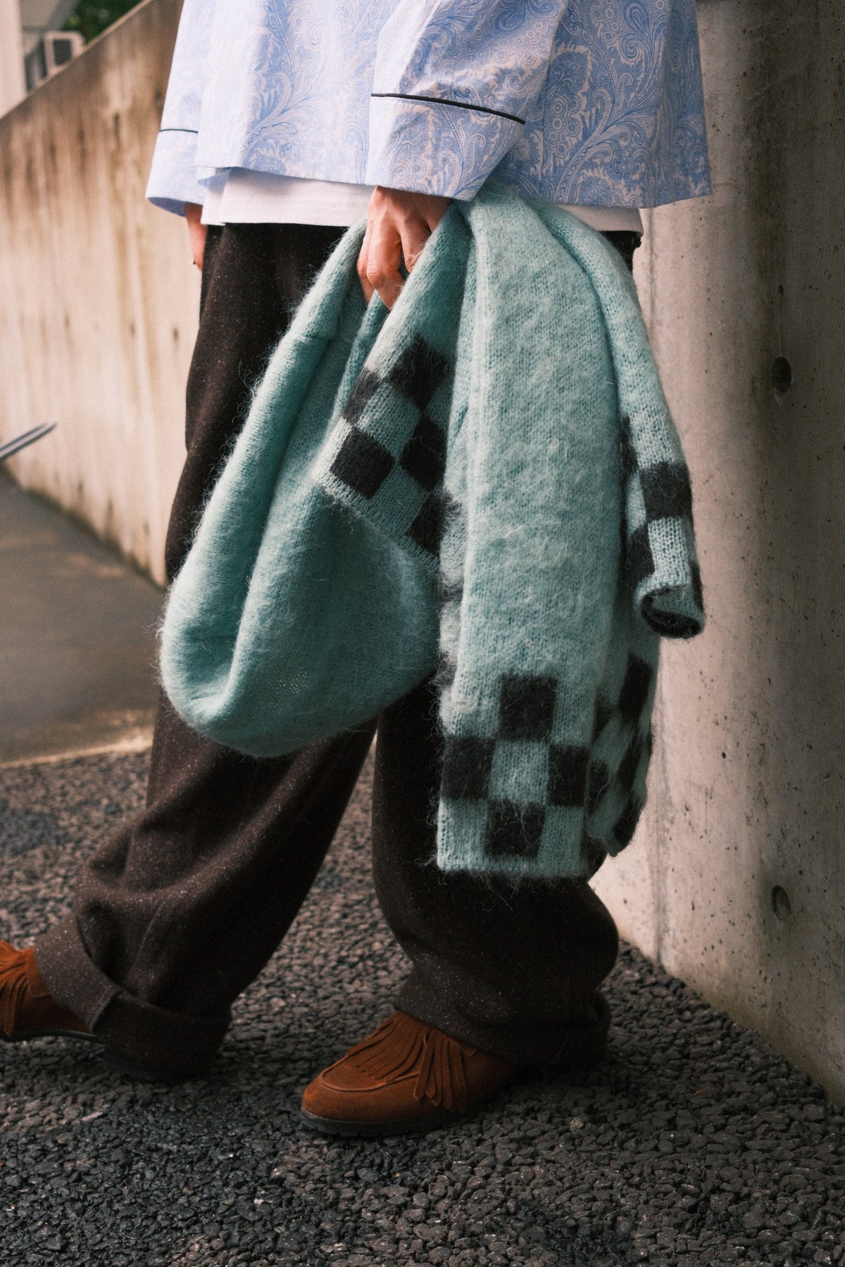 TODAY edition : CHECKER MOHAIR CARDIGAN / BLUE