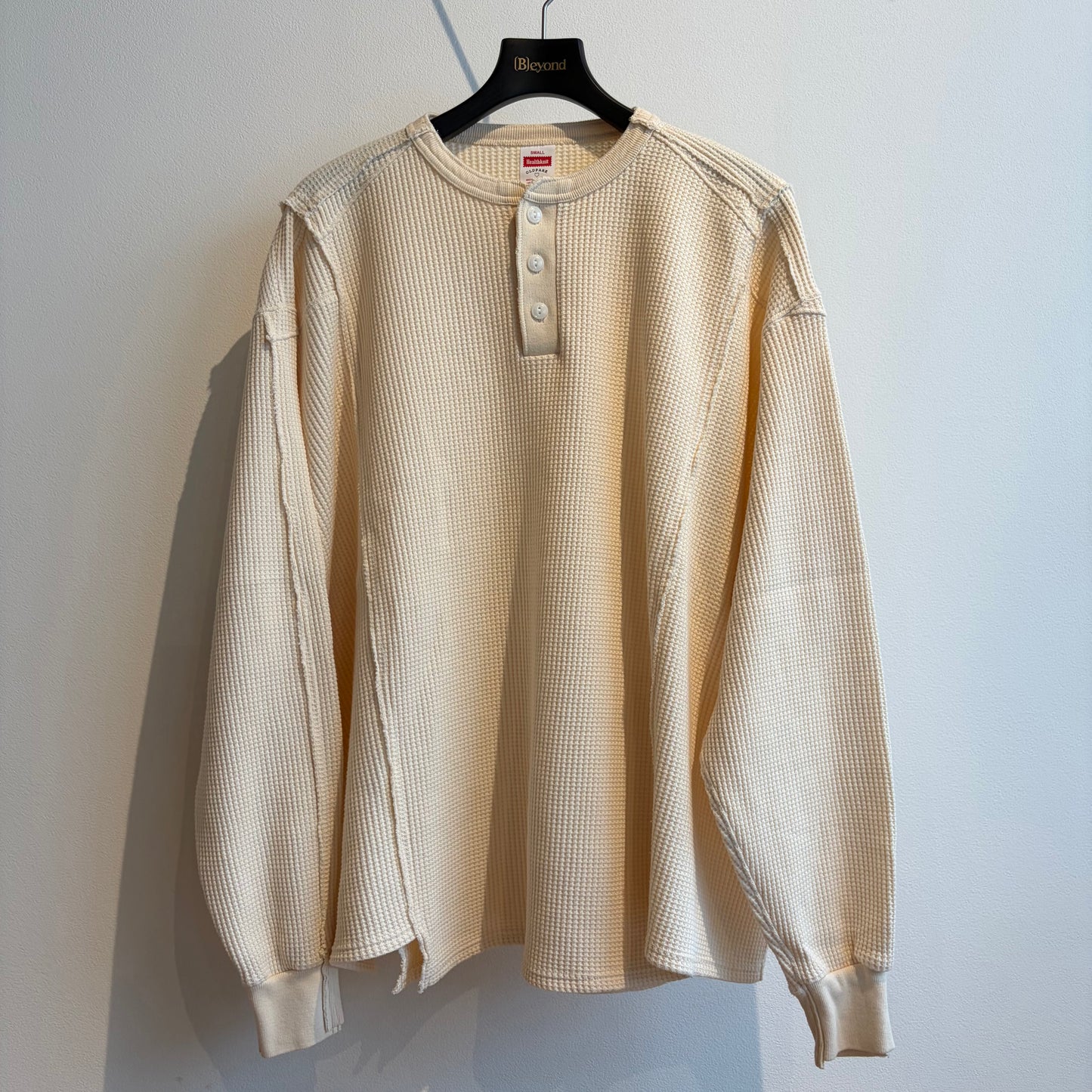 OLDPARK : WAFFLE HENLEY L/S (x Healthknit) / WHITE