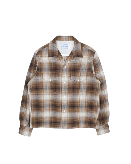 The Letters : OPEN COLLAR SHIRT -CHECK OPEN END YARN COTTON- / BROWN